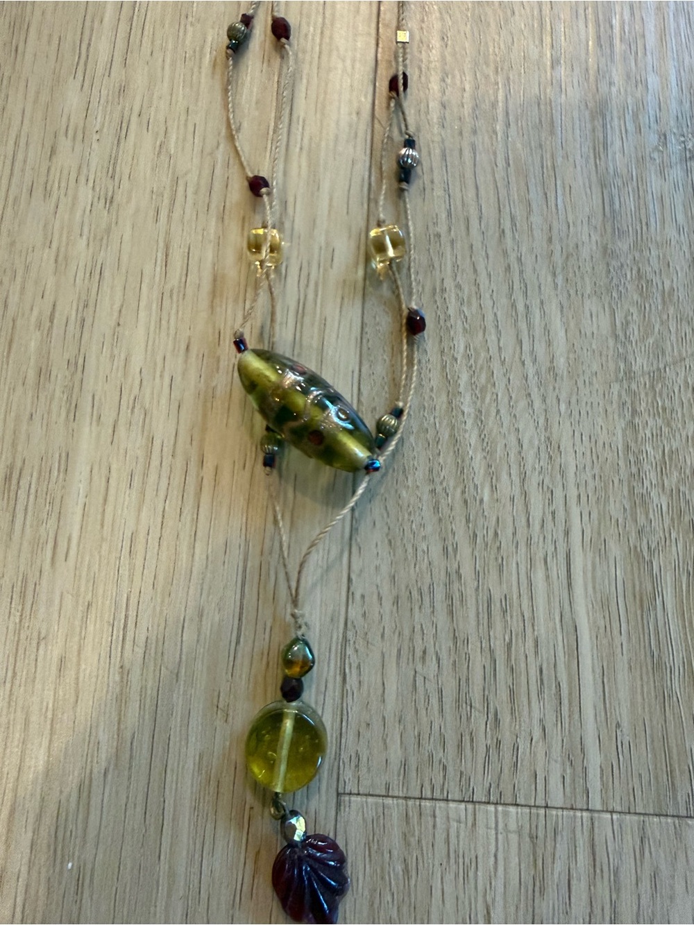 Handcrafted Green Glass Bead Pendant Necklace - Women Jewelry